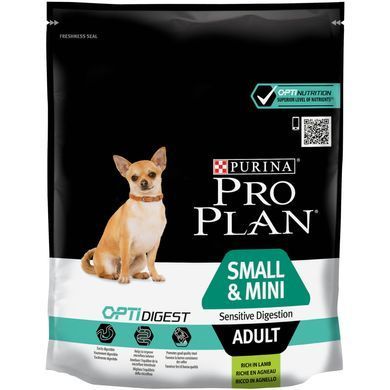 Сухий корм PRO PLAN Small&Mini Adult 1+ Sensitive Digestion для дорослих собак дрібних порід, з чутливим травленням, з ягням, 700 г