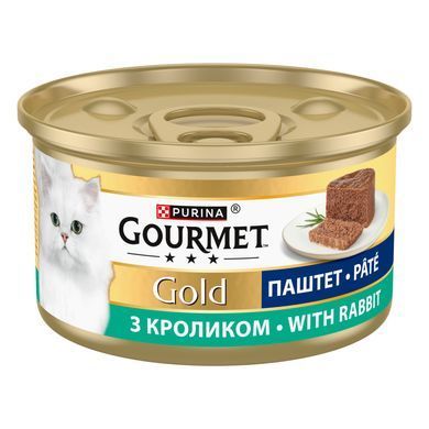 Вологий корм GOURMET Gold для дорослих котів, паштет, з кролик, 85 г