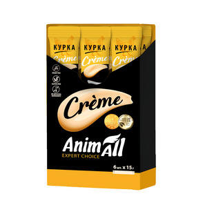 Ласощі для котів Рідкі ласощі AnimAll Сr&egrave;me для котів зі смаком курки, 6х15 г