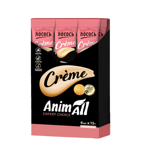 Ласощі для котів Рідкі ласощі AnimAll Сr&egrave;me для котів зі смаком лосося, 6х15 г