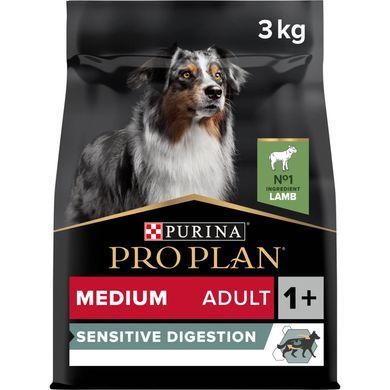 Сухий корм PRO PLAN Medium Adult 1+ Sensitive Digestion для дорослих собак середніх порід, з чутливим травленням, з ягням, 3 кг