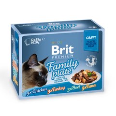 Brit Premium Cat Family Plate Chicken Beef Turkey Tuna Fillets in Gravy pouch 85 г х 12шт арт.111257/519422