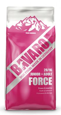 Сухий корм для юніоров та дорослих активних собак BAVARO Force 28/16 м'ясо та злаки 18 кг