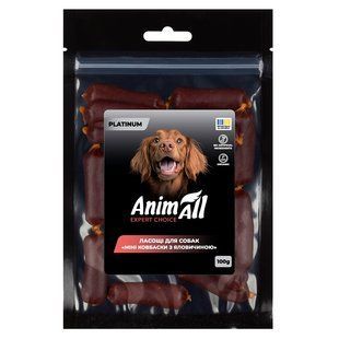 Ласощі для собак AnimAll PLATINUM ласощі для собак міні ковбаски з яловичиною 100 г