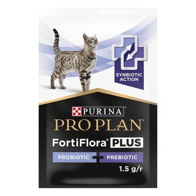 Вітаміни та добавки для котів Пробіотик з пребіотиком PRO PLAN FortiFlora PLUS для дорослих котів та кошенят для підтримання нормальної міклофлори кишечника, 30x1,5 г