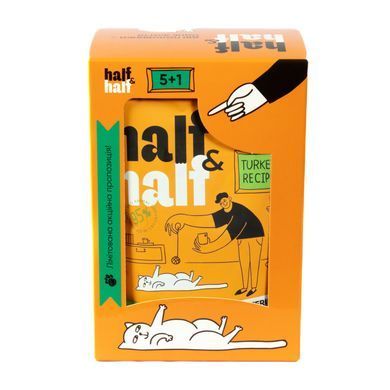 Вологий корм для котів Набір вологих кормів Half&Half "5+1" для стерилізованих котів, шматочки з індичкою в желе, паучі, 6 шт*100 г