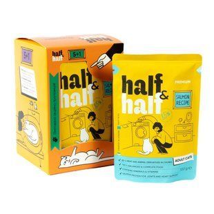 Вологий корм для котів Набір вологих кормів Half&Half "5+1" для дорослих котів, шматочки з лосось у желе, паучі, 6 шт*100 г