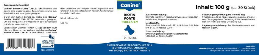 Вітаміни Canina Biotin Forte Tabletten для собак, інтенсивний курс для шерсті, 2000 г (600 табл)