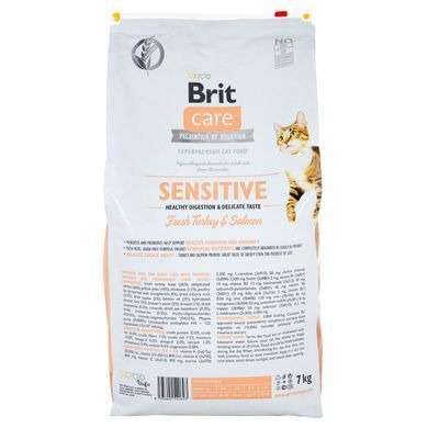 Сухий корм Brit Care Cat GF Sensitive HDigestion & Delicate Taste для котів з чутливим травленням, індичка та лосось, 7 кг