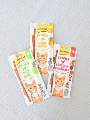 Ласощі GimCat М&rsquo;ясні палички для котів, з лосось та манго, 3 шт по 5 г