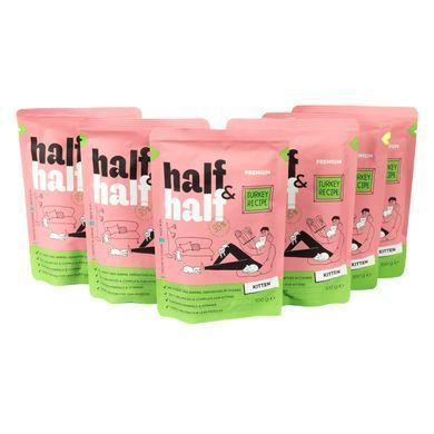 Вологий корм для котів Набір вологих кормів Half&Half "5+1" для кошенят, шматочки з індичкою у желе, паучі, 6 шт*100 г