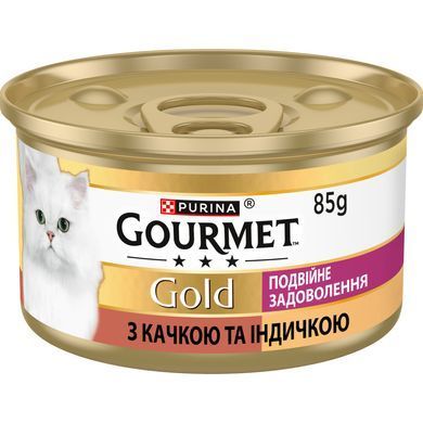 Вологий корм GOURMET Gold &ldquo;Подвійне задоволення&rdquo; для дорослих котів, шматочки у підливці, з качкою та індичкою, 85 г
