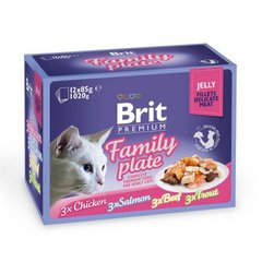 Brit Premium Cat Family Plate Chicken Salmon Beef Trout Fillets in Jelly pouch 85г*12шт арт.111245/519408