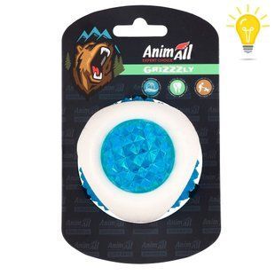Іграшка AnimAll GrizZzly LED-м'яч що світиться для собак, біло-синій, 7,7 см