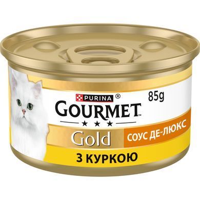 Вологий корм GOURMET Gold "Соус Де-Люкс" для дорослих котів, шматочки в соусі, з куркою, 85 г