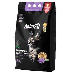Наповнювач для туалету Деревний наповнювач AnimAll АнімАлл з ароматом лаванди, для кішок, 5 кг + 300 г в подарунок