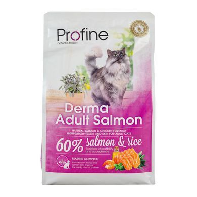 Сухий корм Profine Derma для дорослих довгошерстих котів, з лосось та рисом, 2 кг