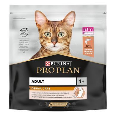 Сухий корм PRO PLAN Adult 1+ Derma Care для дорослих котів для підтримки здоров'я шкіри та краси шерсті, з лосось, 400 г