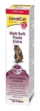 Вітаміни та добавки для котів Набір: паста GimCat Every Day Malt-Soft Paste Extra для котів для виведення шерсті зі шлунку 200 г та вітамін. таблетки Gim Cat Gras Bits трав'яні кульки 10 г