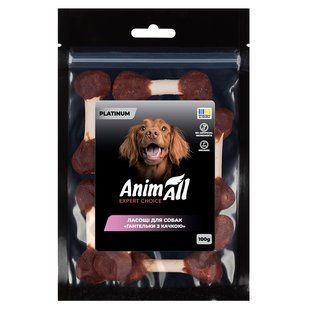 Ласощі для собак AnimAll PLATINUM ласощі для собак гантельки з качкою 100 г