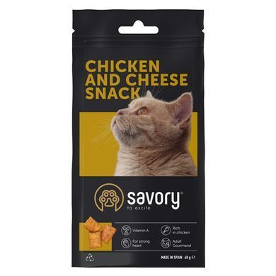 Ласощі для котів Хрумкі ласощі Savory Snack Подушечки для вибагливих котів, з куркою та сиром, 60 г