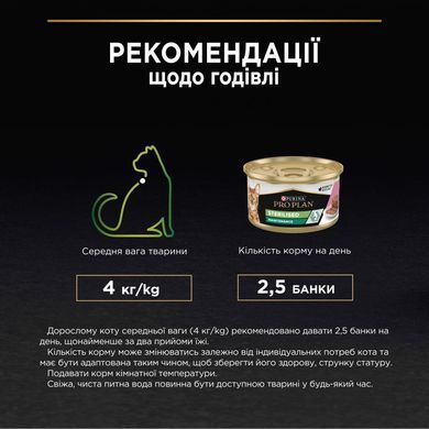 Вологий корм PRO PLAN Sterilised для дорослих стерилізованих котів, шматочки у паштеті, з тунцем та лосось, 85 г