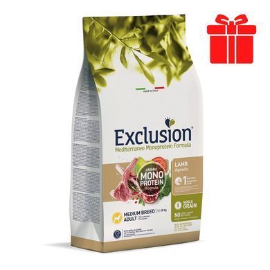 Сухий корм для дорослих собак середніх порід Exclusion Noble Grain Adult Lamb Medium Breed, з м&rsquo;ясом ягняти, 12 кг