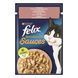 Вологий корм FELIX Sensations Sauces для дорослих котів, шматочки, з лосось в соусі зі смаком креветок, 85 г
