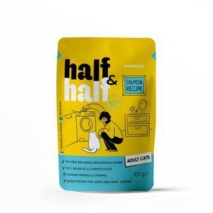 Корм вологий Half&Half для дорослих котів, шматочки з лосось у желе у формі пауча, 100 г
