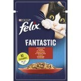 Вологий корм FELIX Fantastic для дорослих котів, шматочки в желе, з яловичиною, 85 г