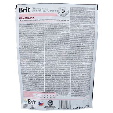 Сухий корм Brit GF VetDiet Cat Hypoallergenic для котів, з харчовою алергією та непереносимістю, з лосось та горохом, 400 г