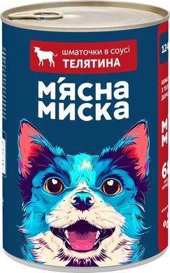 Вологий корм м'ясні шматочки в соусі з телятиною для дорослих собак М&rsquo;ясна Миска 1240 г