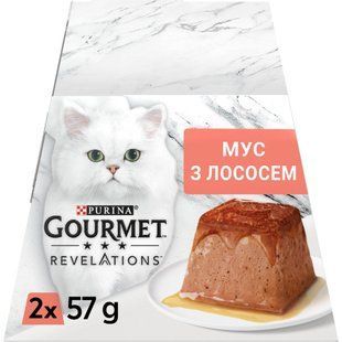 Вологий корм GOURMET Revelations для дорослих котів, мус з підливкою, що стікає, з тунцем, 2x57 г