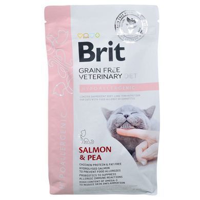 Сухий корм Brit GF VetDiet Cat Hypoallergenic для котів, з харчовою алергією та непереносимістю, з лосось та горохом, 2 кг