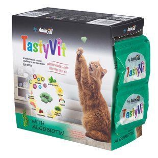 Ласощі для котів AnimAll TastyVit вітамінізовані ласощі з рибою та алгобіотином для котів, 600шт (50пак х12шт)