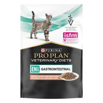 Лікувальні дієти для котів Вологий дієтичний корм PRO PLAN VETERINARY DIETS EN Gastrointestinal для кошенят та дорослих котів для зменшення розладів кишкової абсорбції та годівлі у період відновлення, одужання, з лосось, 10х85 г