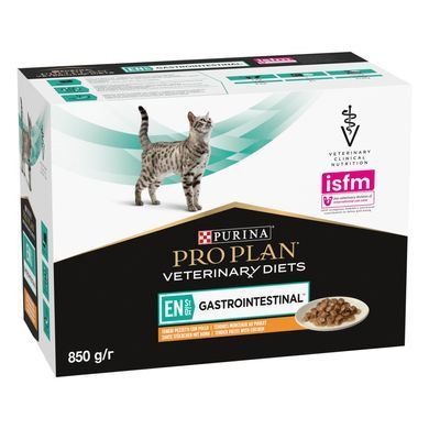 Лікувальні дієти для котів Вологий дієтичний корм PRO PLAN VETERINARY DIETS EN Gastrointestinal для кошенят та дорослих котів для зменшення розладів кишкової абсорбції та годівлі у період відновлення, одужання, з куркою, 10х85 г