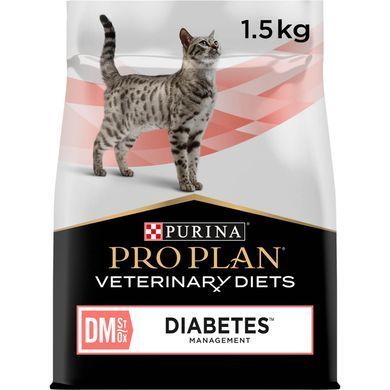 Лікувальні дієти для котів Сухий дієтичний корм PRO PLAN VETERINARY DIETS DM ST/OX Diabetes Managment для дорослих котів для регулювання надходження глюкози (цукровий діабет), 1,5 кг